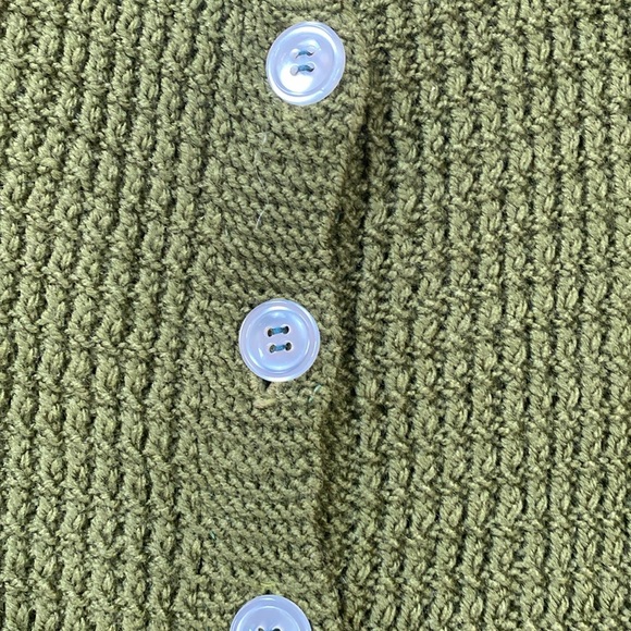 VTG Handmade Olive Green Hand Knit Cardigan Sweater - Picture 6 of 10